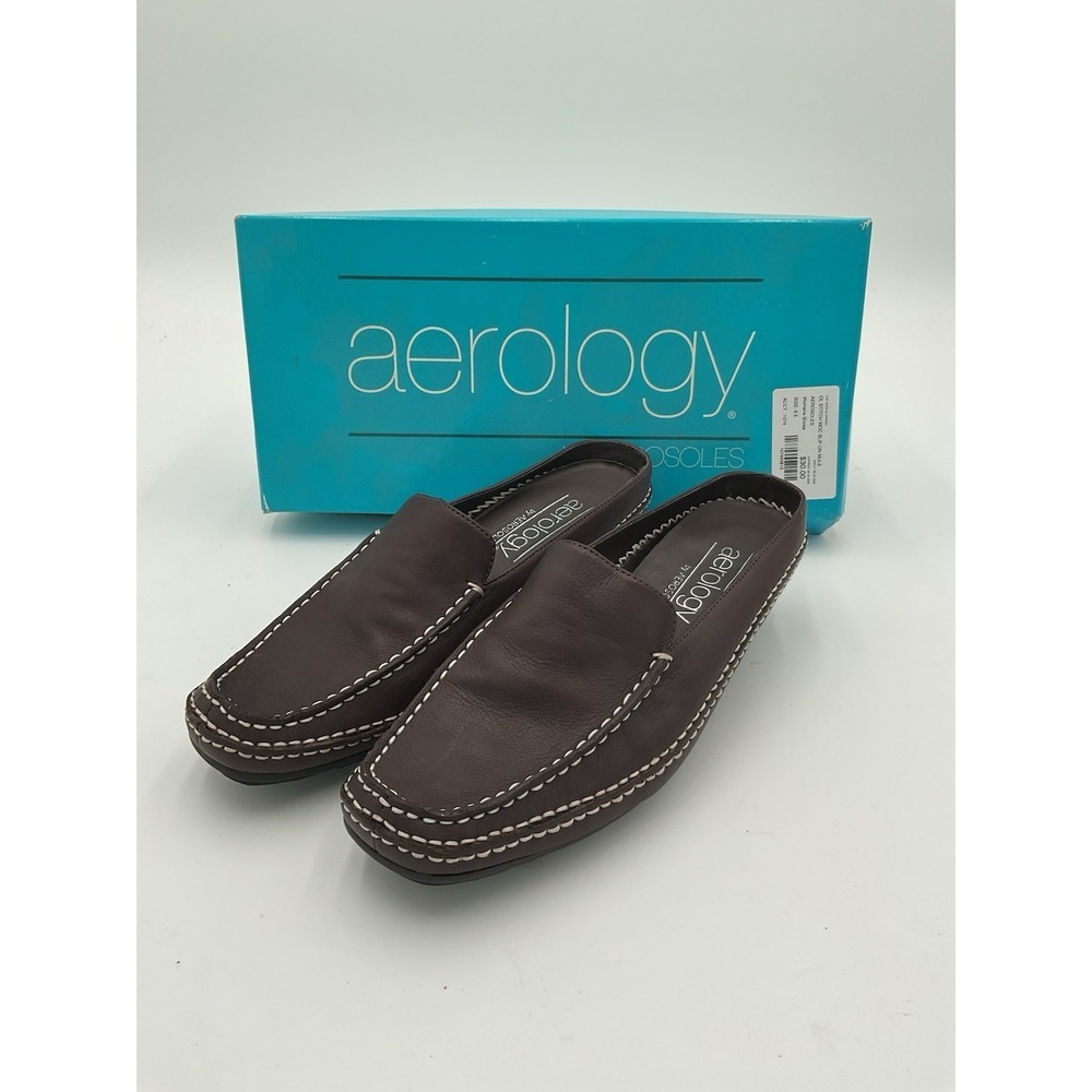 Aerology By Aerosols Women's Brown Leather Size 6M Squared Toe Open Heel